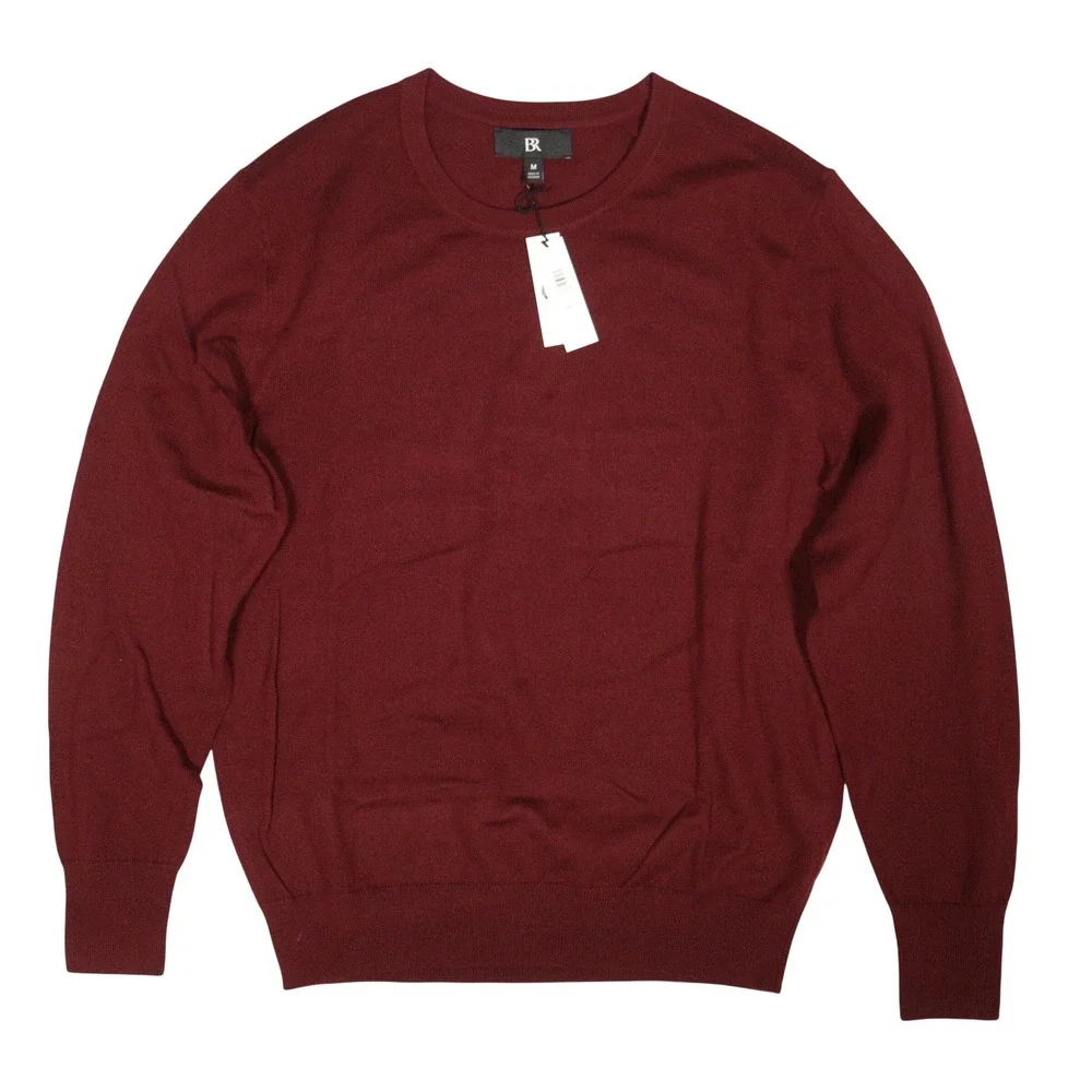 Banana Republic Sweater 100% Merino Wool Crewneck Burgundy Luxury Men M NWT